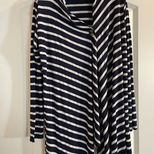 Side-button blue and white-striped cardigan